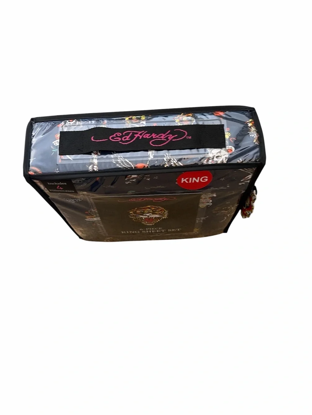 ED HARDY 6 pc. King sheet set navy blue bedding NWT double brushed Soft
